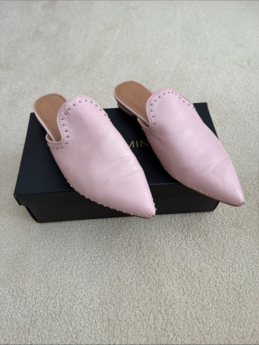 Rebecca Minkoff Pink Pointed Studded Leather Mules